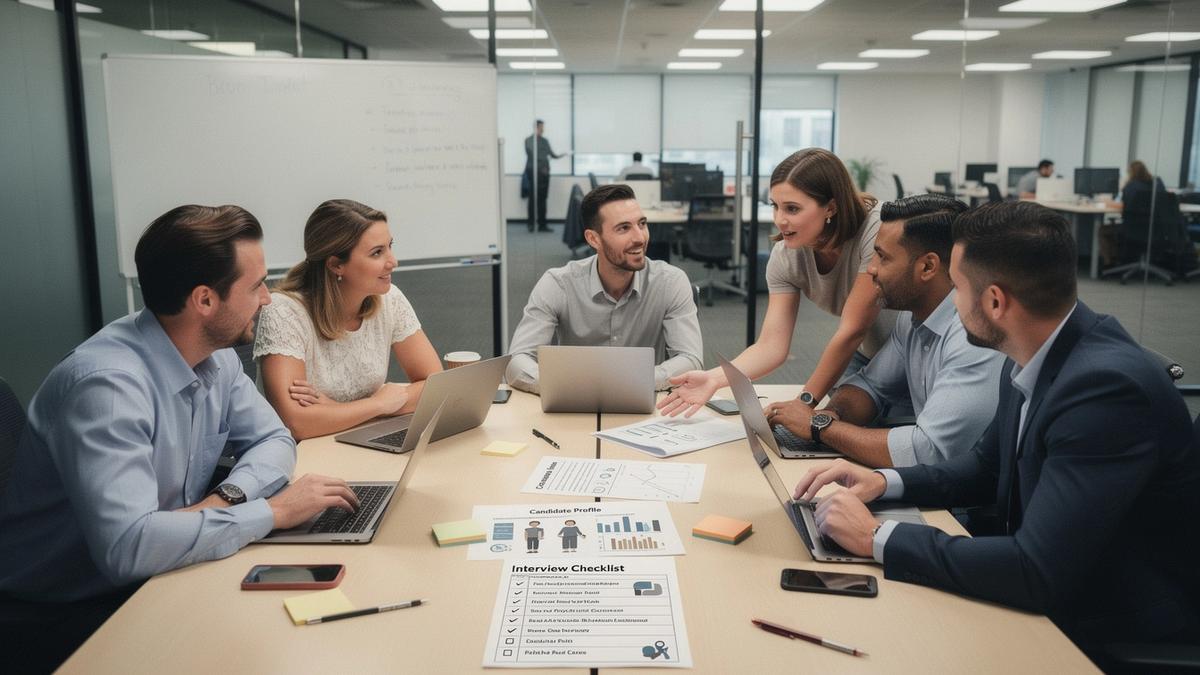 Recruiting team discussing candidates and interview plan